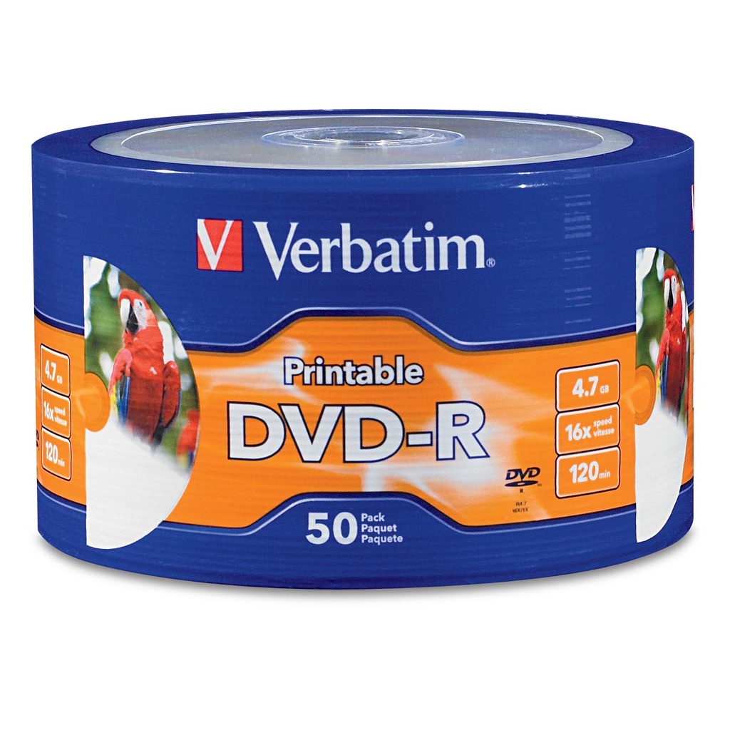 Paquete De 50 DVD-R Verbatim De 4.7 GB/120min 16x Imprimibles