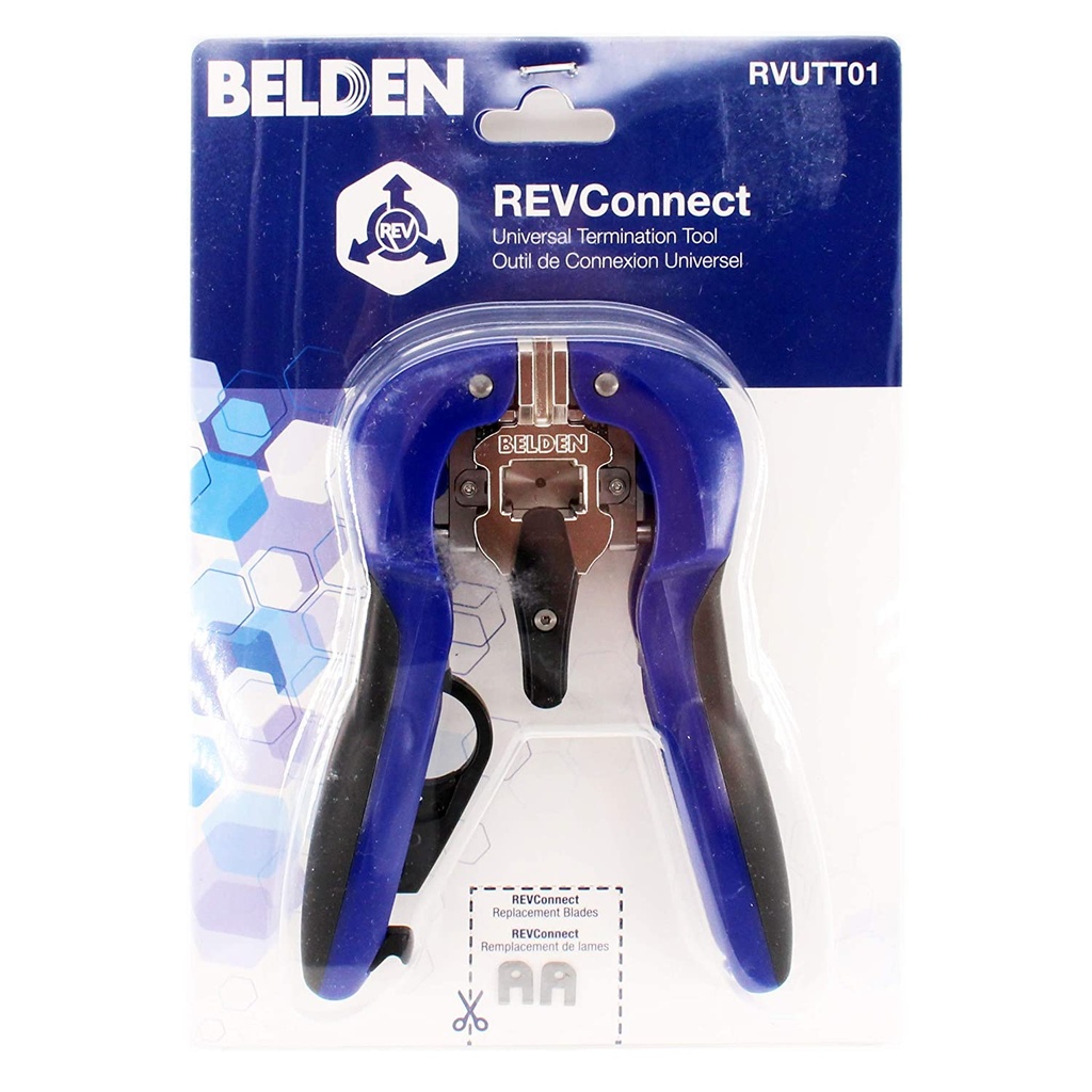 Herramienta de Terminación Revconnect Belden RVUTT01 Para Jacks y Plugs RJ45 CAT6A CAT6 CAT5E con Pelacable Azul