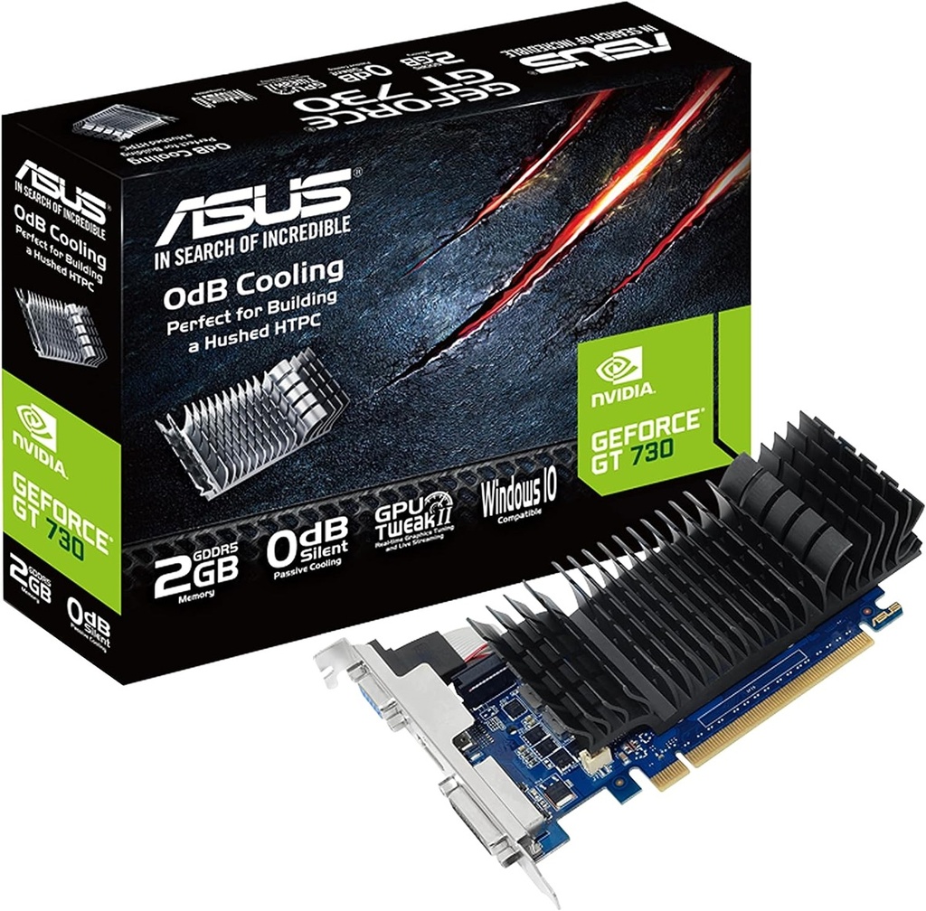 Tarjeta de Video Asus Silent GeForce GT730 2GB Low Profile GDDR5 PCIe 2.0 1xHDMI 1xDVI-D 1xDP