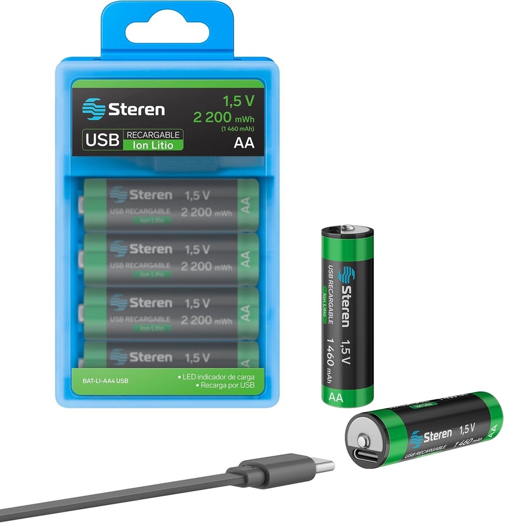 Paquete De Baterias Recargables Steren 4x AA Blíster USB LI-ION