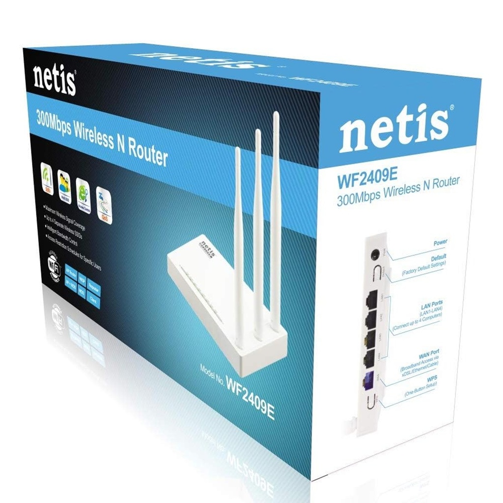 Router Netis WF2409E Inalámbrico 300 Mbit/s 5x RJ-45 2.4GHz 3 Antenas de 5dBi