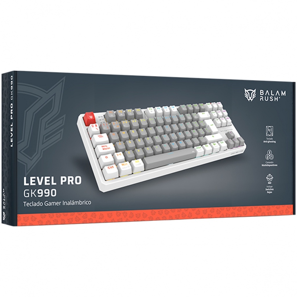 Teclado Mecánico Gamer Balam Rush Level Pro GK990 LED RGB TKL Outemu Red Inalámbrico RF Inalámbrico/Bluetooth Español