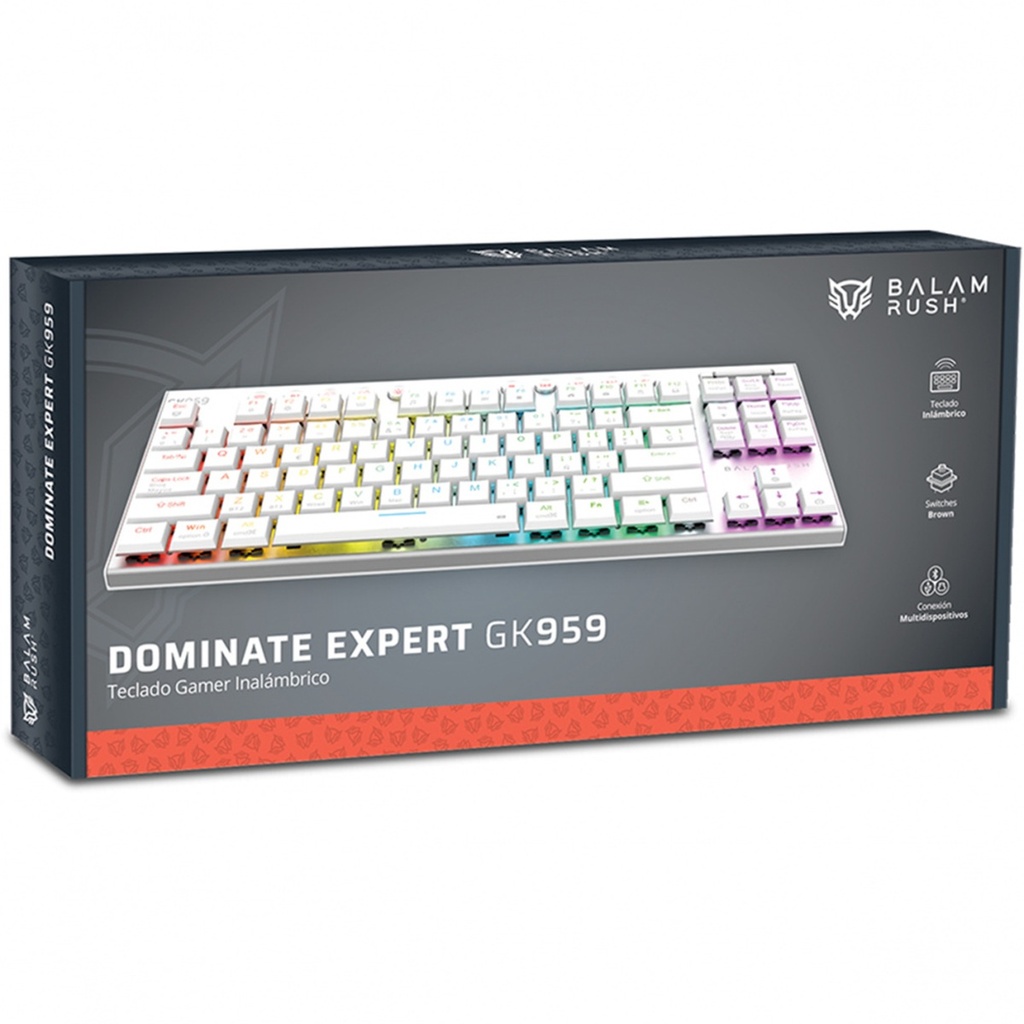Teclado Mecánico Gamer Balam Rush Dominate Expert GK959 LED RGB TKL Switch Brown RF Inalámbrico/Bluetooth