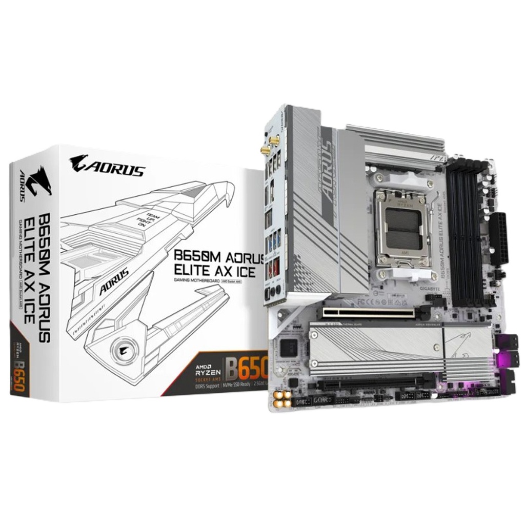 Tarjeta Madre Gigabyte B650M A Elite AX ICE S-AM5 4x DDR5 8000MHz HDMI DP MICRO ATX WIFI6/BT