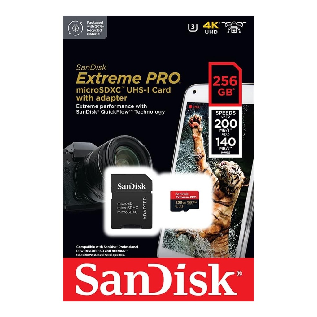 Memoria Flash SanDisk Extreme Pro, 256GB MicroSDXC UHS-I Clase 10, con Adaptador 