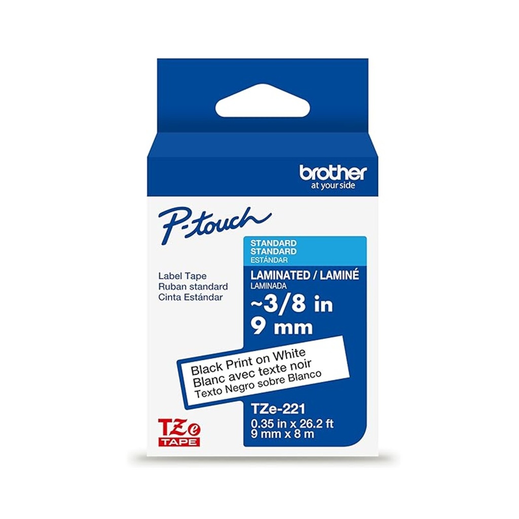 Cinta Laminada Brother Estandar Texto Negro Sobre Cinta Blanca 9mmx8m 