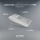 Kit de teclado y mouse acteck inalambrico mk770, ergonomico, 2.4 mhz, hasta 2400 dpi, blanco