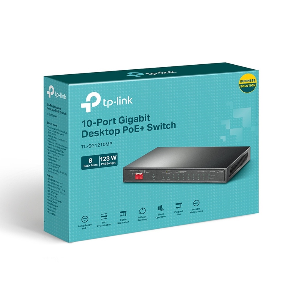 Switch TP-Link TL-SG1210MP 9 Puertos Gigabit Ethernet 10/100/1000 8 x PoE+ 123W 20 Gbit/s 4000 Entradas No Administrado 