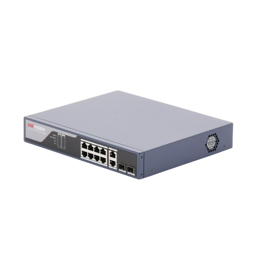 Switch Hikvision Fast Ethernet Smart DS-3E1310P-SI 8 Puertos PoE 10/100Mbps + 2 Puertos SFP + 2 Puertos Combo Gigabit 125W 5.6 Gbit/s 16.000 Entradas Administrable 