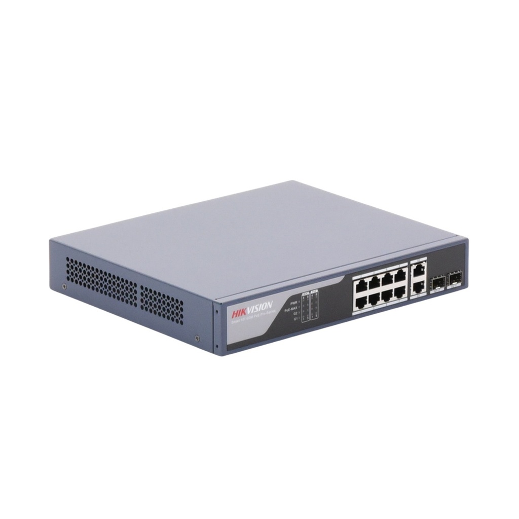 Switch Hikvision Fast Ethernet Smart DS-3E1310P-SI 8 Puertos PoE 10/100Mbps + 2 Puertos SFP + 2 Puertos Combo Gigabit 125W 5.6 Gbit/s 16.000 Entradas Administrable 