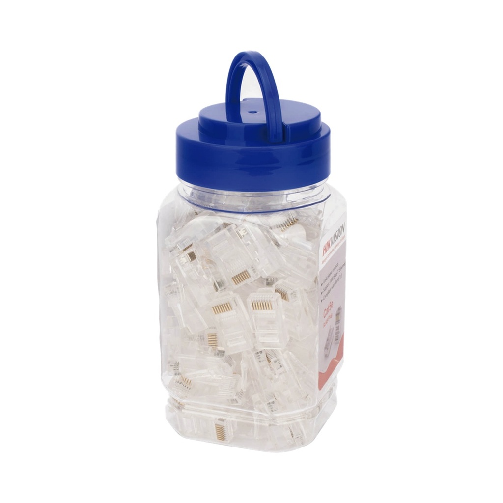 Plugs Modulares RJ-45 Hikvision Cat5e Bote con 100 Piezas Transparentes 