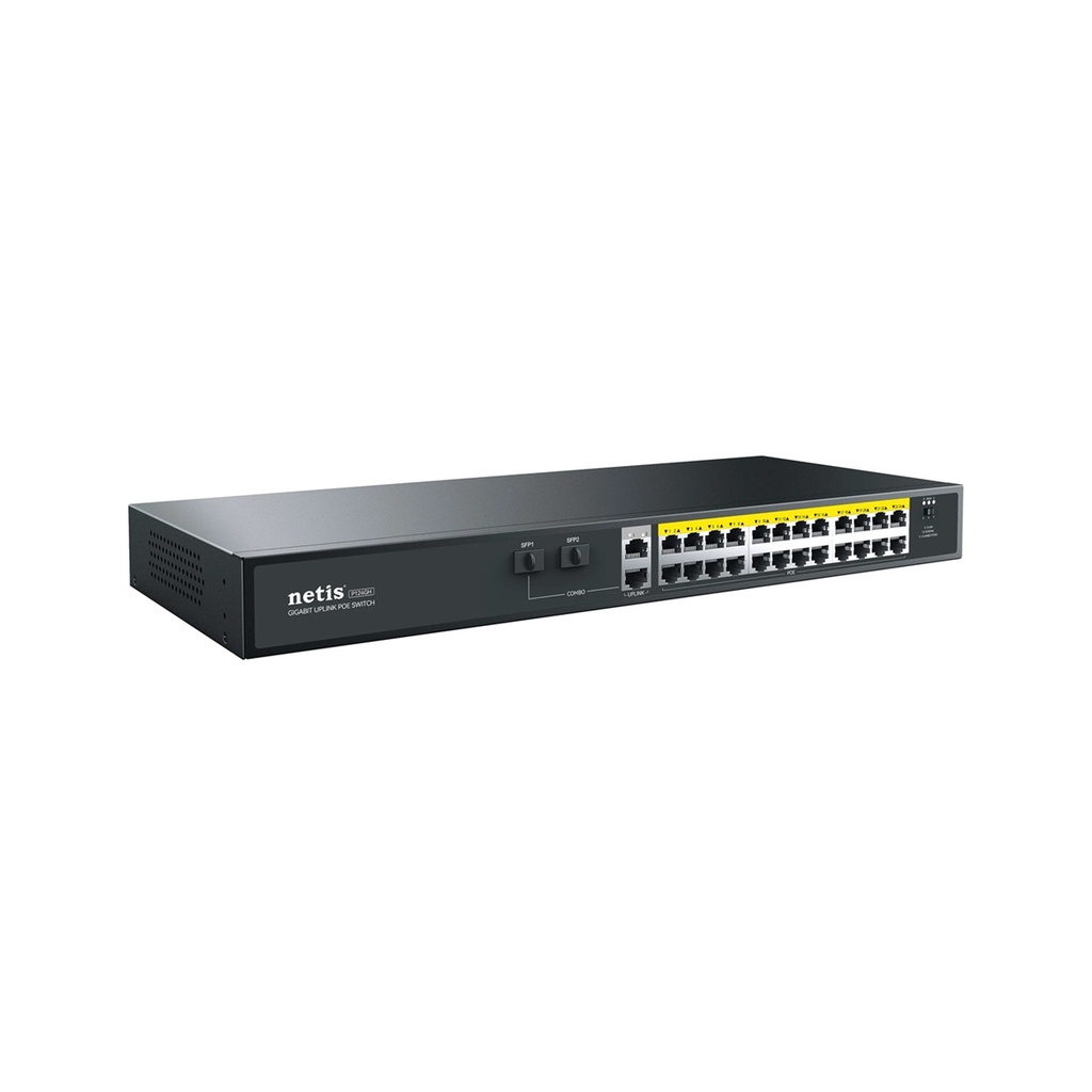 Switch Netis Gigabit Ethernet P124GH 24 Puertos PoE 10/100/1000Mbps + 2 Puerto Uplink + 2 Puertos SFP 320W 12.8 Gbit/s 16000 Entradas No Administrable 