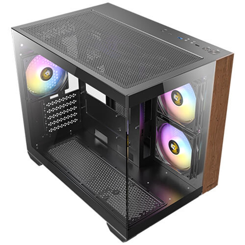 Gabinete Antec CX600M WOOD ARGB Mini-Tower Micro-ATX/Mini-ITX USB 2.0/3.0 sin Fuente 3 Ventiladores Instalados