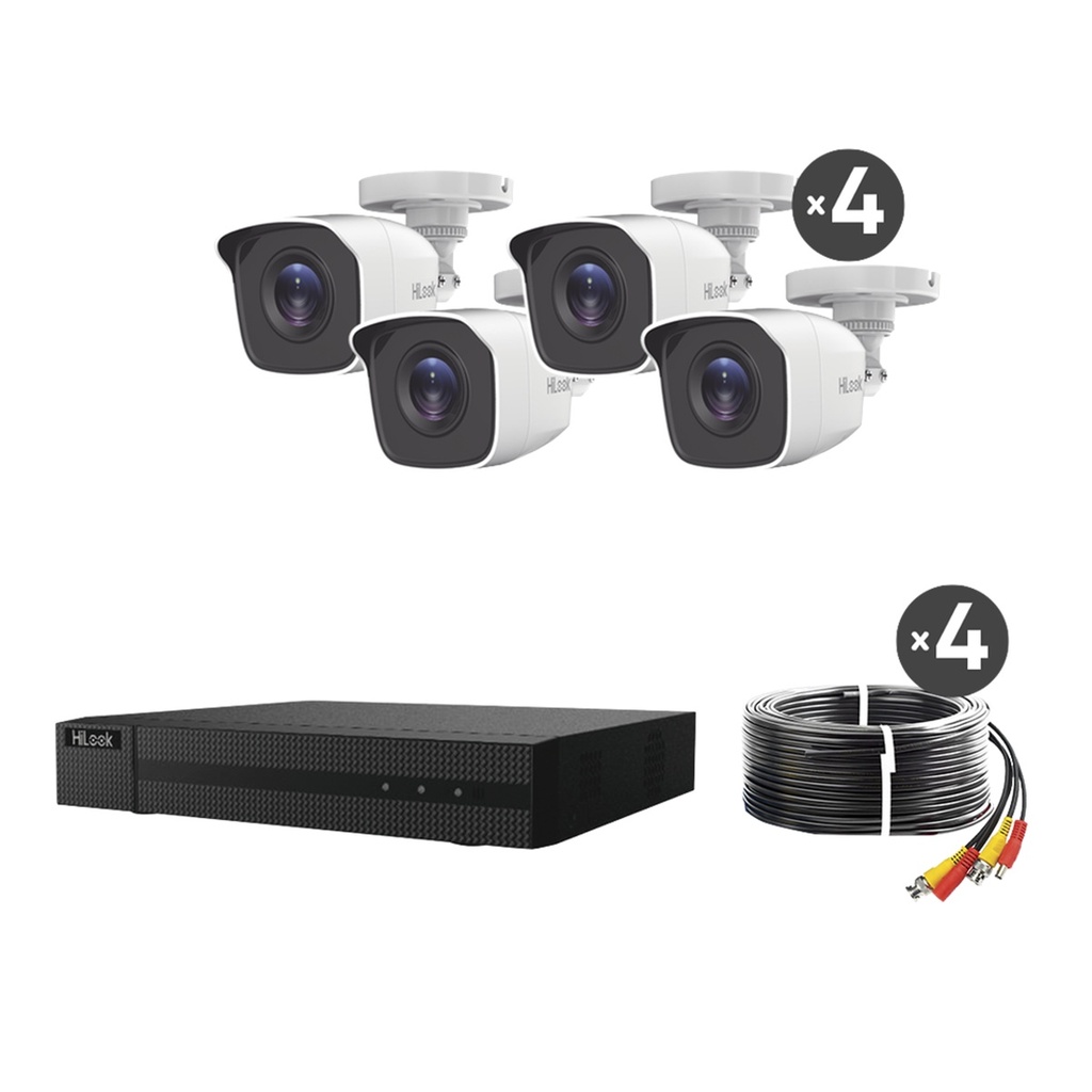 Kit de Videovigilancia Hilook HL24LQKITS-M(B) 1 DVR DVR-204G-K1(S) de 4 Canales 4 Cámaras Tipo Bullet THC-B120-MC 2MP Distancia IR de hasta 20m