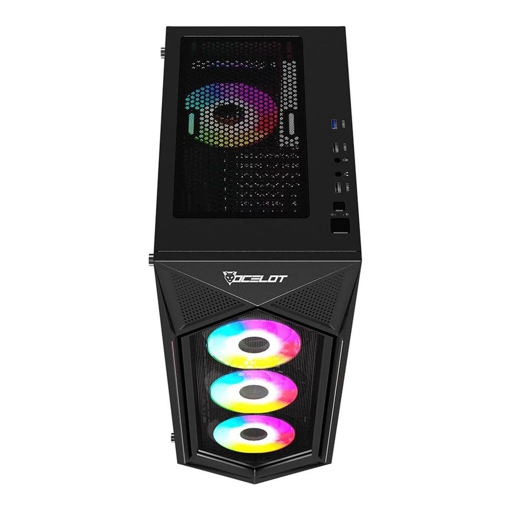 Gabinete Ocelot Gaming POLYGON-E5 Midi-Tower ATX/Micro-ATX/Mini-ITX USB 2.0/3.0 Sin Fuente 4 Ventiladores Instalados