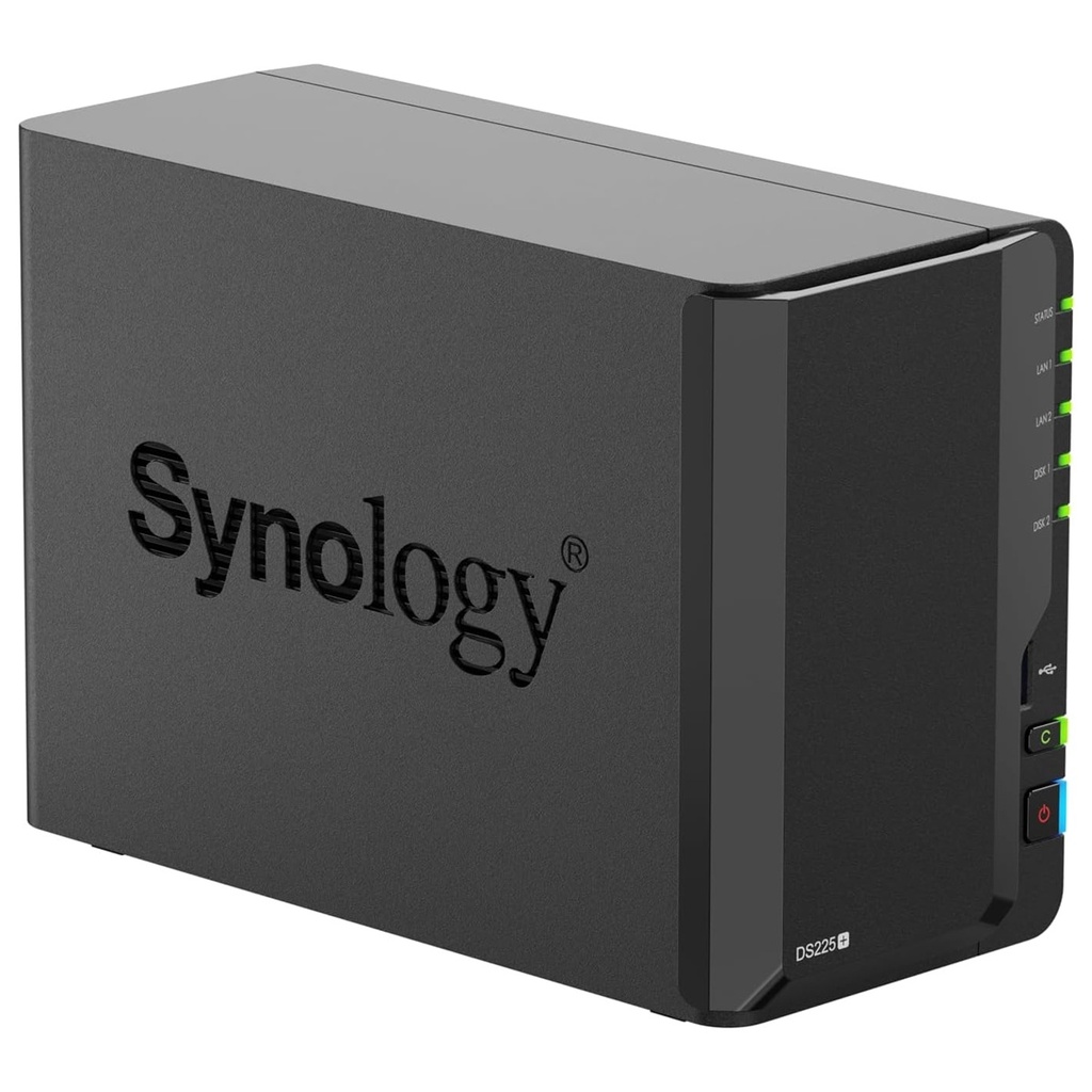 Nas diskstation ds225+ | 2 bahías | intel celeron j4125 | 2 gb ddr4 | hasta 40 tb | puertos 1gbe y 2.5gbe | usb 3.2 gen 1 | compatible con raid | synology dsm.