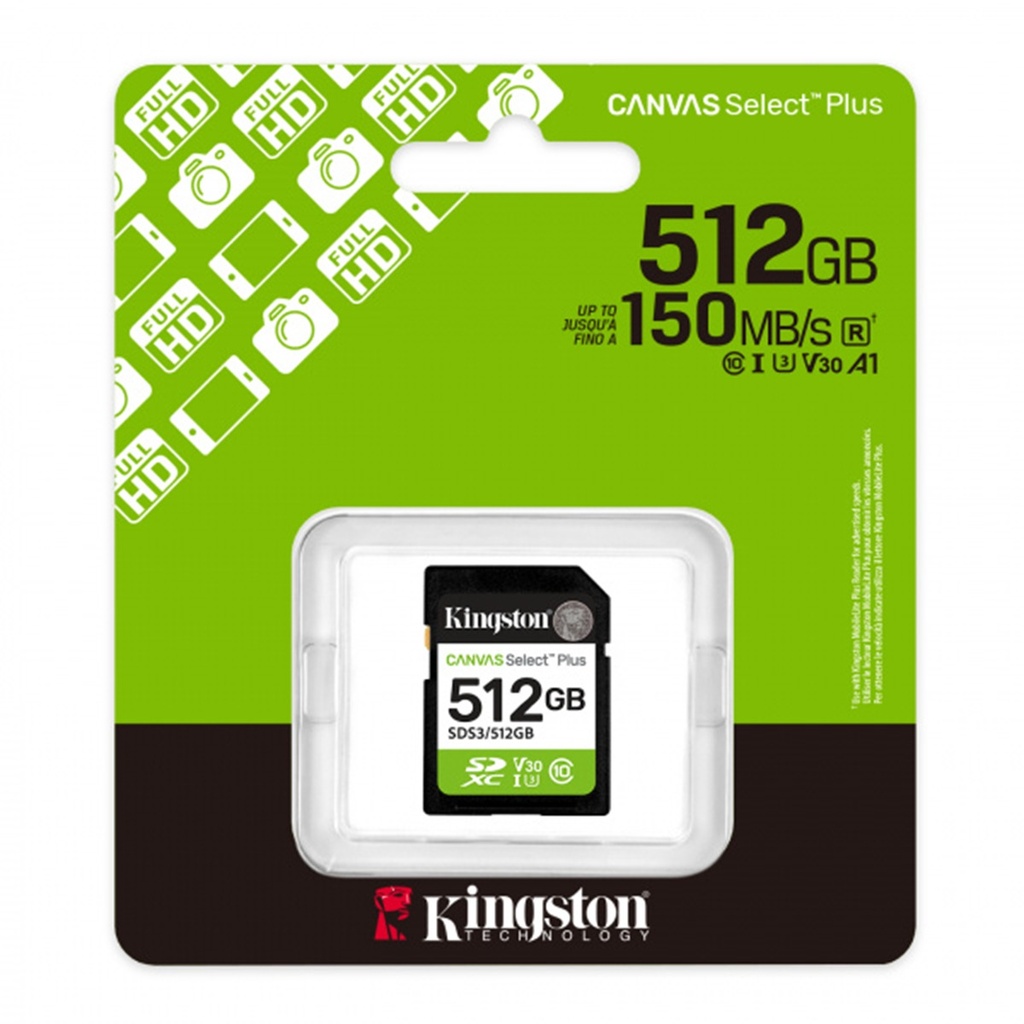 Memoria Flash Kingston Canvas Select Plus 512GB SD UHS-I Clase 10