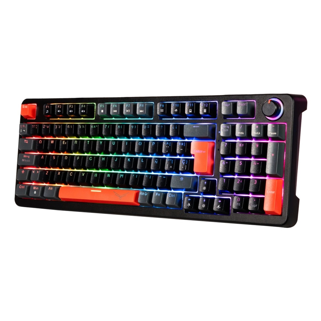 Teclado Gamer Mecánico Naceb Phyton LED RGB Switch Brown Inalámbrico RF Inalámbrico Español