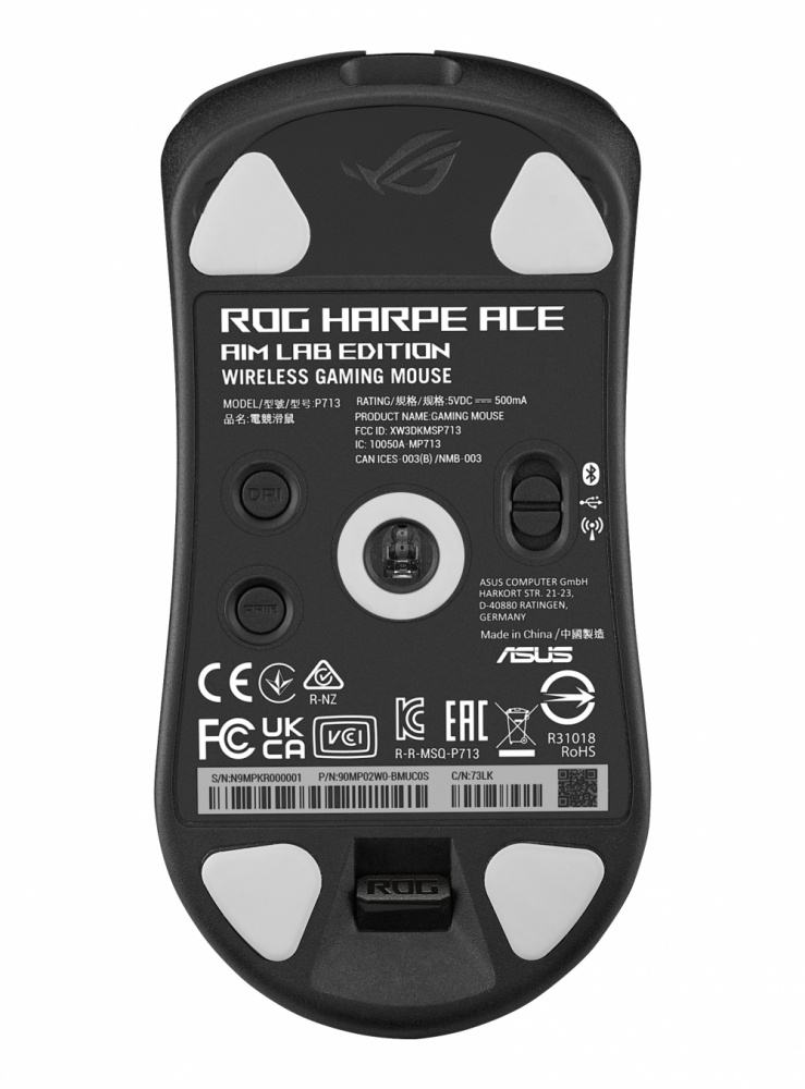 Mouse optico asus rog harpe ace aim lab edition, usb, rf 2.4 ghz, bluetooth 5.1, 650ips, 36000 dpi, negro