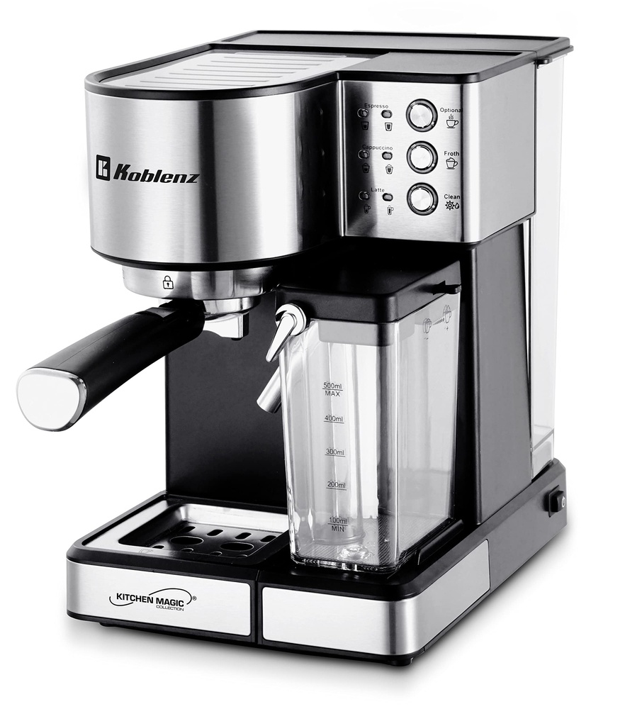 Cafetera koblenz ckm-1350 en color negro con acero inoxidable prepara café espresso capiccino y late 1350 watts