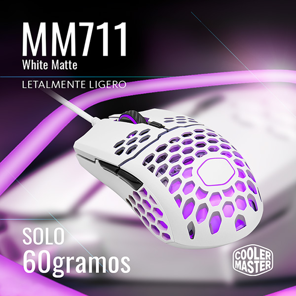 Mouse Gamer Cooler Master Óptico MM711 Alámbrico USB 16.000DPI Blanco Mate
