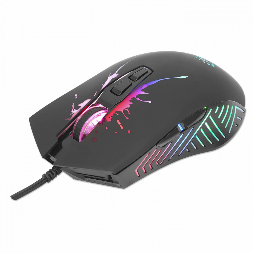 Mouse Gamer Ergonómico Manhattan 190220, Alámbrico, Óptico, 7.200DPI, USB-A, Negro