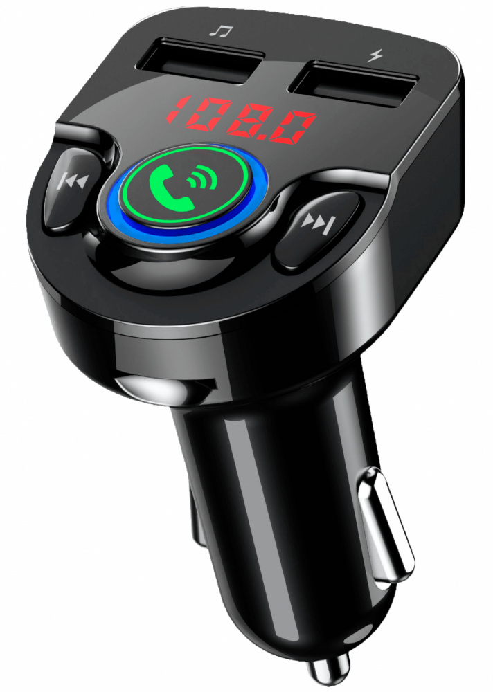 Perfect Choice Transmisor Bluetooth Doble Puerto USB para Carro, Transmisión de Audio BT a FM, Carga rápida 2.1 A, Manos Libres