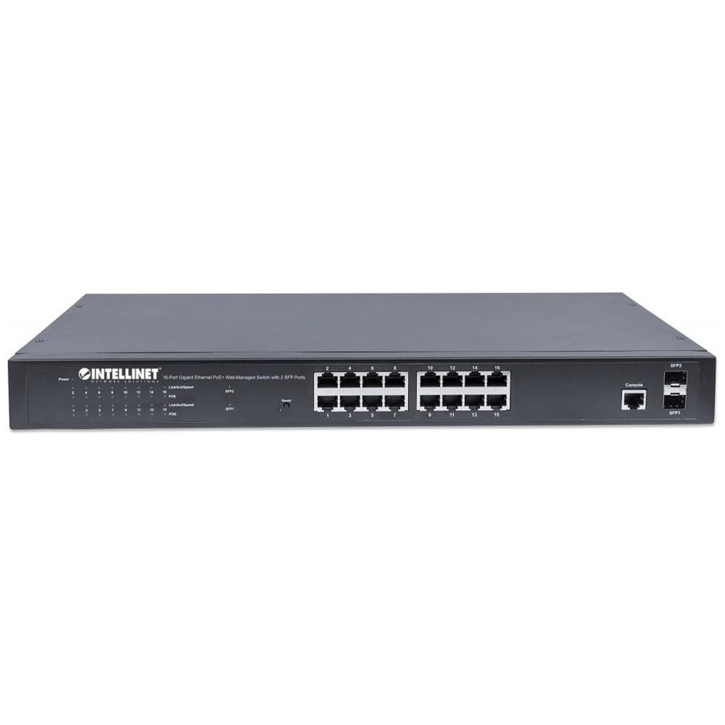 Switch Intellinet Gigabit Ethernet 561341 16 Puertos PoE+ 10/100/1000Mbps + 2 Puertos SFP 36 Gbit/s 8000 Entradas Administrable 