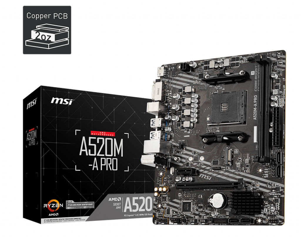 Tarjeta Madre MSI A520M-A Pro AM4 DDR4 4400MHz HDMI DVI Micro ATX
