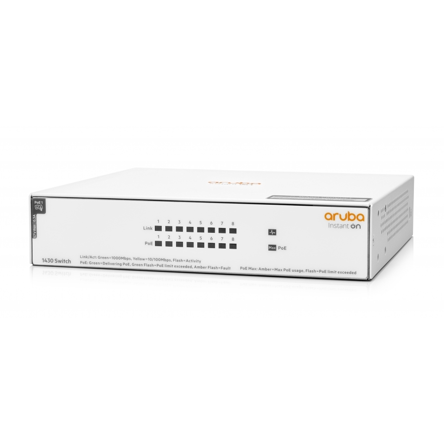 Switch hpe aruba r8r46a instant on 1430 con 8 puertos poe clase 4 rj45 10