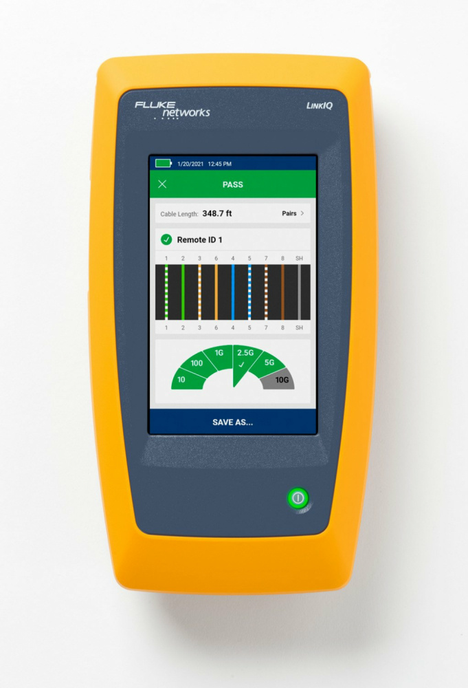 Tester de cables y de red linkiq fluke networks liq-100 permite encontrar la velocidad máxima de cableado hasta 10 gbps, comprobación de carga poe, identifica la información del switch mide longitudes hasta 305 metros, pantalla táctil descarga reportes pdf