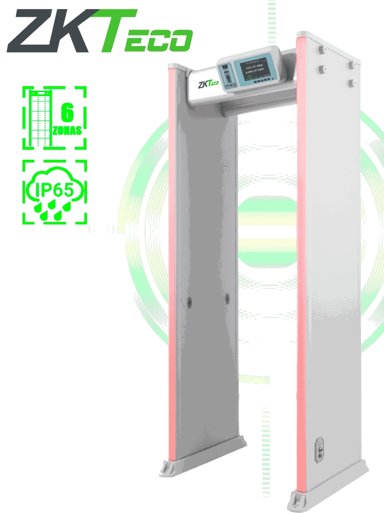 Zkteco d4330ip65 arco detector de metales / ip65 semi-exterior / 33 zonas de detección / 300 niveles de sensibilidad /  pantalla hd 7" / indicadores led en ambas vistas / control remoto / incluye bateria de respaldo