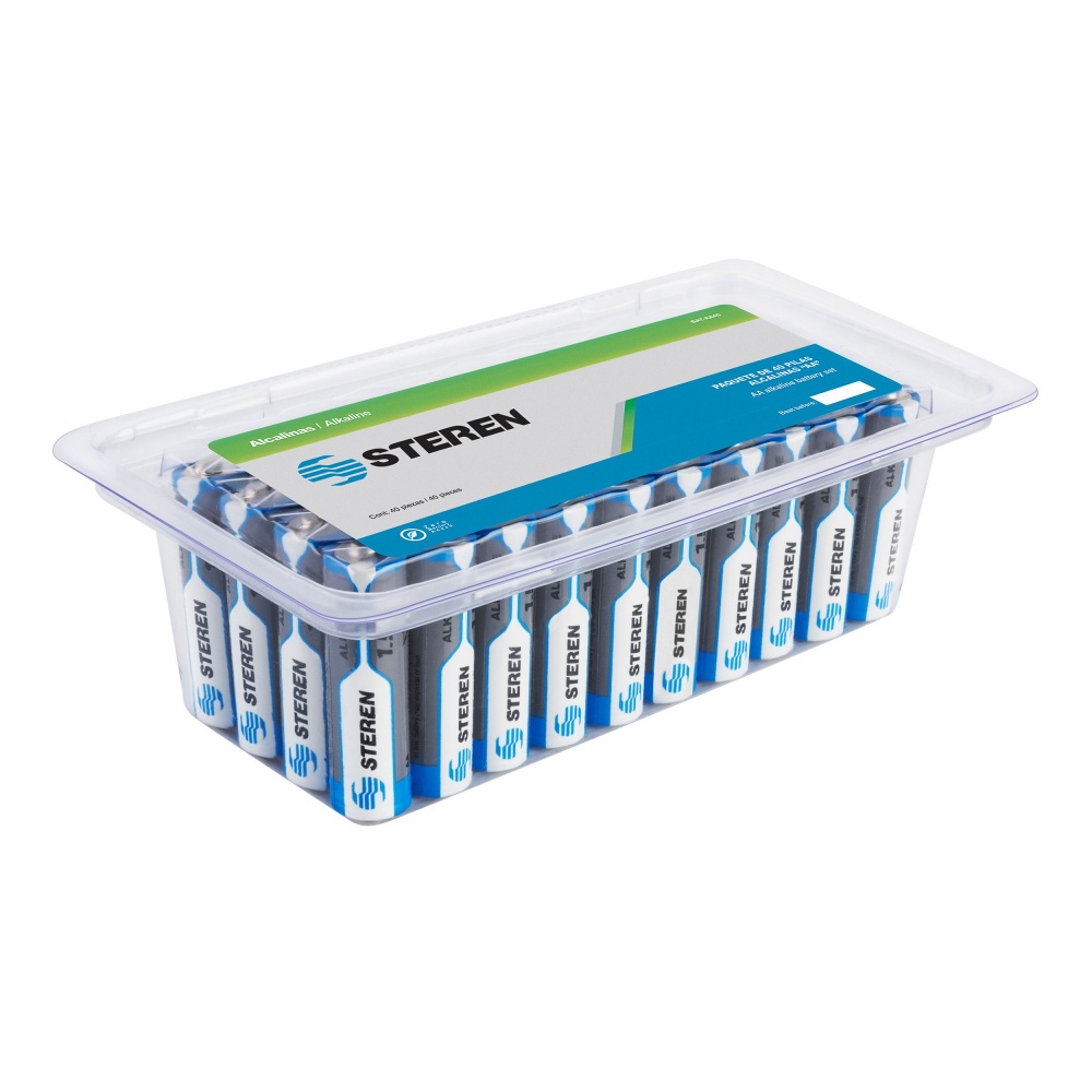 Pilas Alcalinas No Recargables AA Steren BAT-AA40 1.5V 40 Piezas