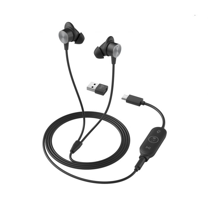 Audífonos con micrófono Logitech Zone Wired Earbuds, USB-C, 3.5mm. Color Negro
