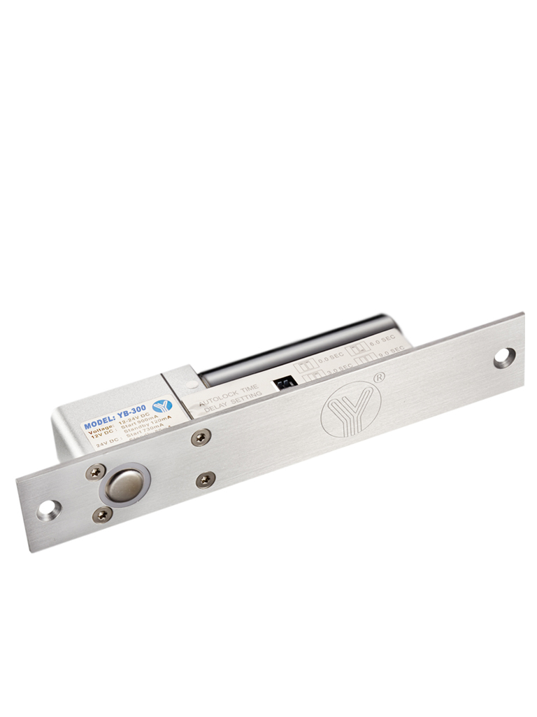 Yli yb300 - contrachapa eléctrica de perno para control de acceso / salida no / retardo 3,6 y 9 segundos / voltaje dual / soport