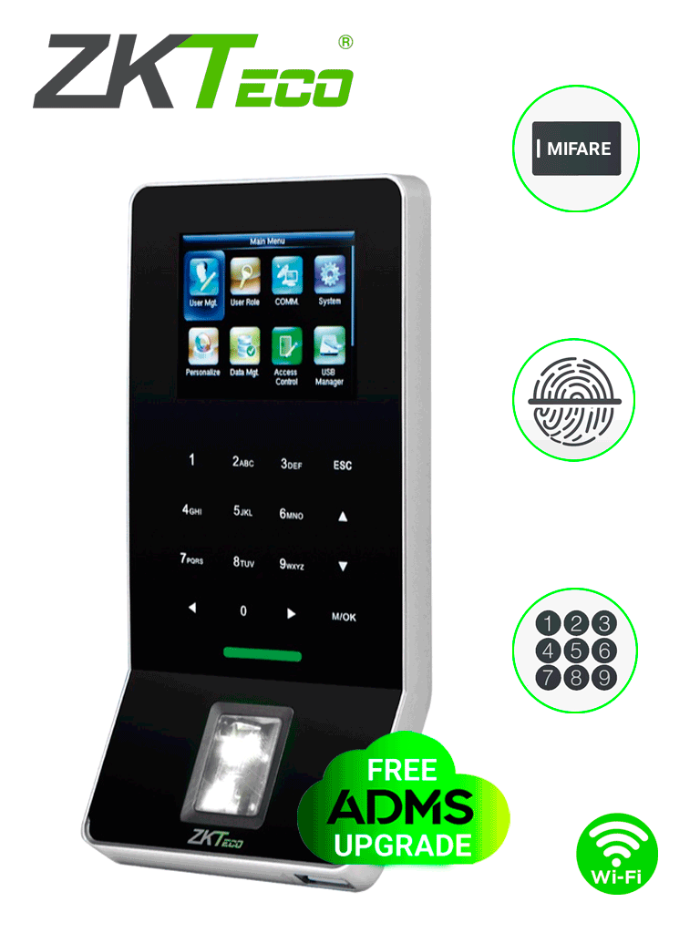 Control De Acceso Y Asistencia Biométrico ZKTeco F22Mifare 3000 Huellas 5000 Tarjetas Mifare TCP/IP/RS485
