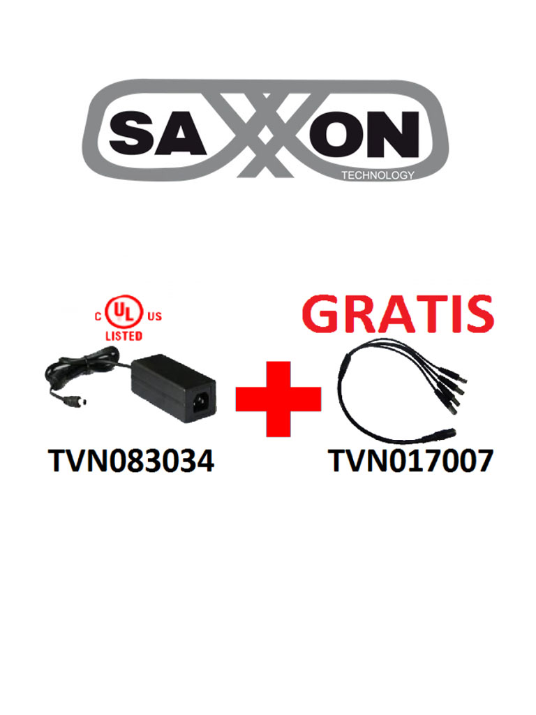 Paquete Fuente de Poder Saxxon 12Vcc 5 Amperes/Divisor Para 4 Cámaras Ideal Para Equipos de Alto Consumo/Usos Múltiples