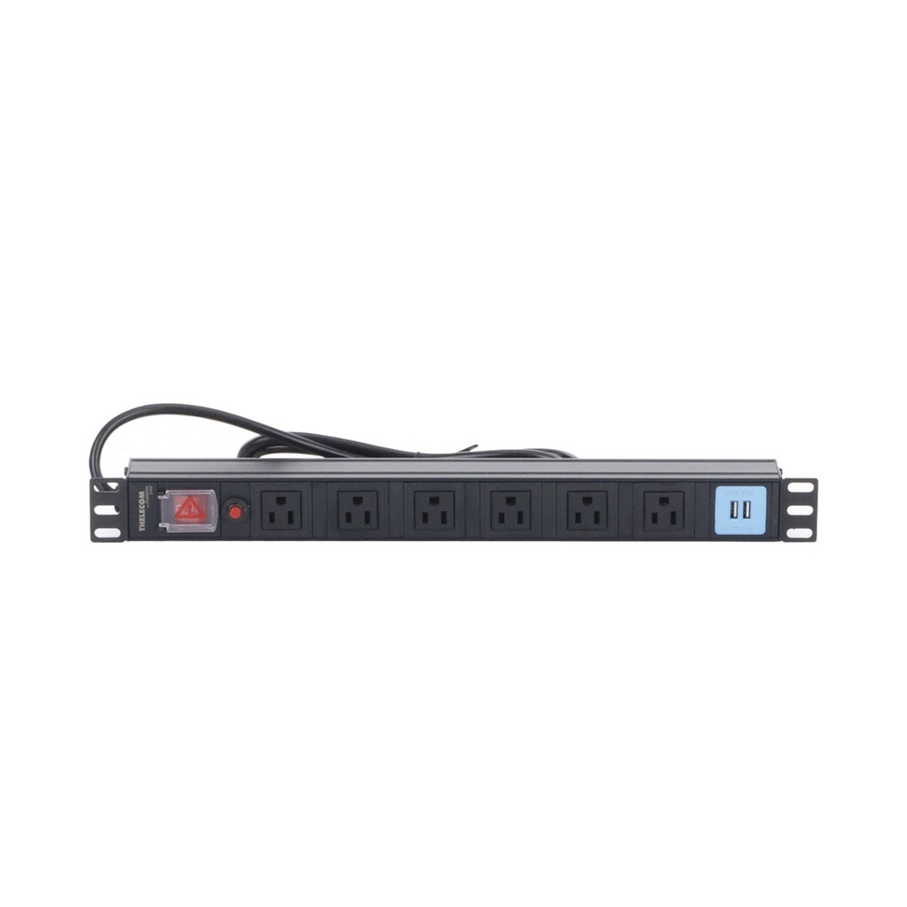 PDU Para Rack Thorsman THTCM6CUSB 1U A-8V 15A 125V 6 Contactos 