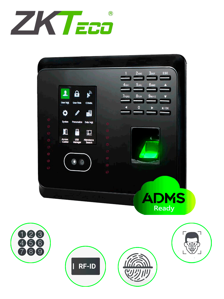 Zkteco mb360id - control de acceso y asistencia / 1500 rostros / 2000 huellas / 2000 tarjetas / 100000 eventos / tcpip / #sincon