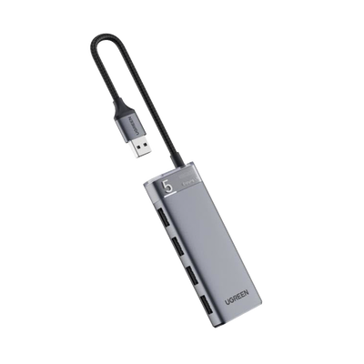 Hub usb-a 3.2 gen1 4 en 1 | 4 puertos usb-a (5gbps) | carcasa abs + pc | soporta otg | luz indicadora led | cable de nylon trenzado de 20cm (mas de 20000 flexiones) | interfaz niquelada | color gris metalizado.