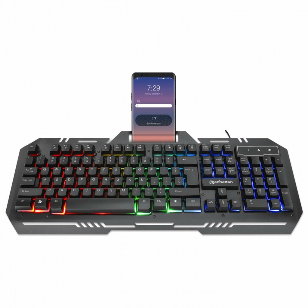 Teclado Gamer Manhattan 180610 RGB Alámbrico Con Base Para Celular