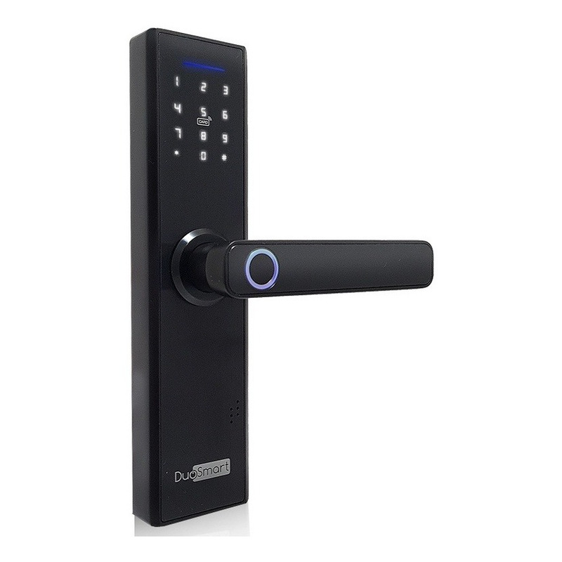 Cerradura biometrica wifi 2.4 ghz duosmart f20 acepta tarjetas mf huella digital contraseña y llave  con puerto de alimentacion emergente microusb compatible con aplicacion duosmart