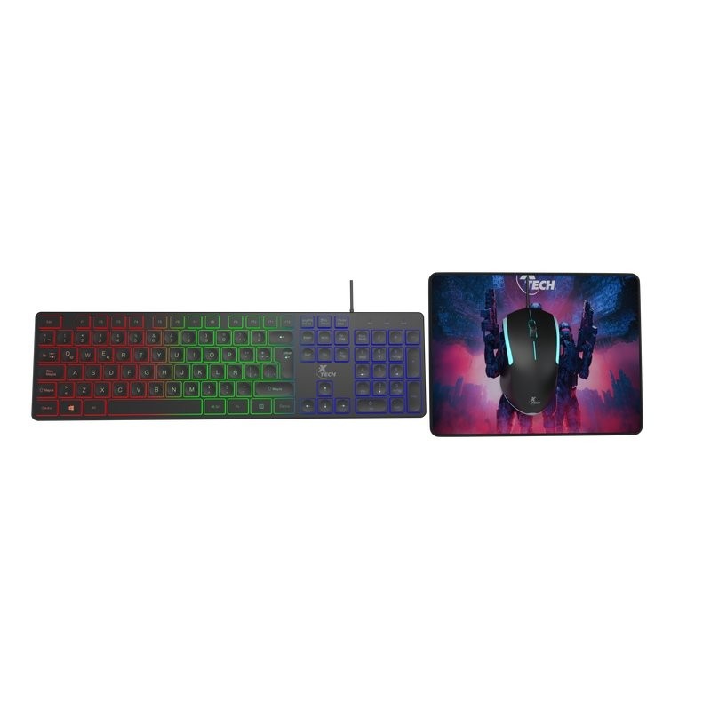 Combo teclado mouse y mousepad gaming rgb xtech hasha xtk-535s - tamaã±o full size - conexion usb - espaã±ol - color negro