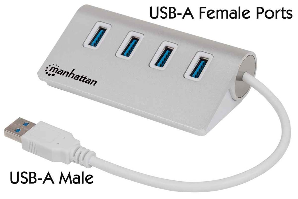 Hub manhattan usb v3.0  chasis de aluminio 4 puertos c/fuente 163767