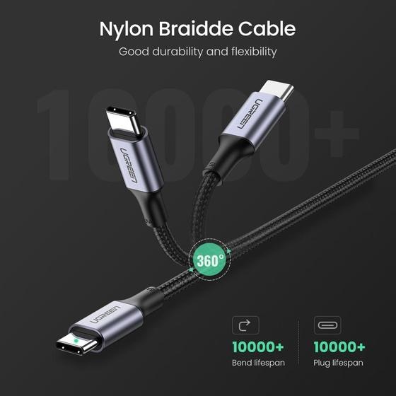 Cable usb-c a usb-c | 2 metros | carga rápida de hasta 100w | transferencia de datos 480 mbps | pd3.0 | qc4.0/3.0/2.0 | fpc | afc | protección integrada| caja de aluminio | nylon trenzado | amplia compatibilidad | color negro.