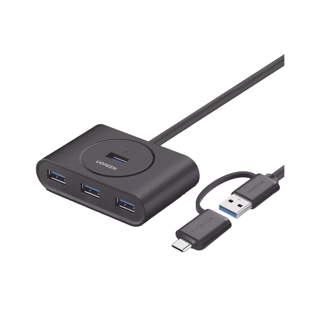 Hub usb-a/c 3.0 4 en 1 | con conector usb-c | 4 puertos usb-a 3.0 (5gbps) | cable de 25cm | indicador led | ideal para transferencia de datos | entrada micro usb para alimentar equipos de mayor consumo.