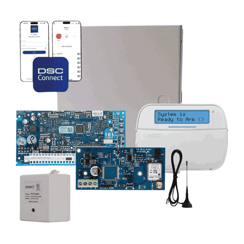 Kit Sistema de Alarma DSC NEO-LCD-LE4050M Alámbrico Inalámbrico 32 Zonas de Alarma con Panel de Control 