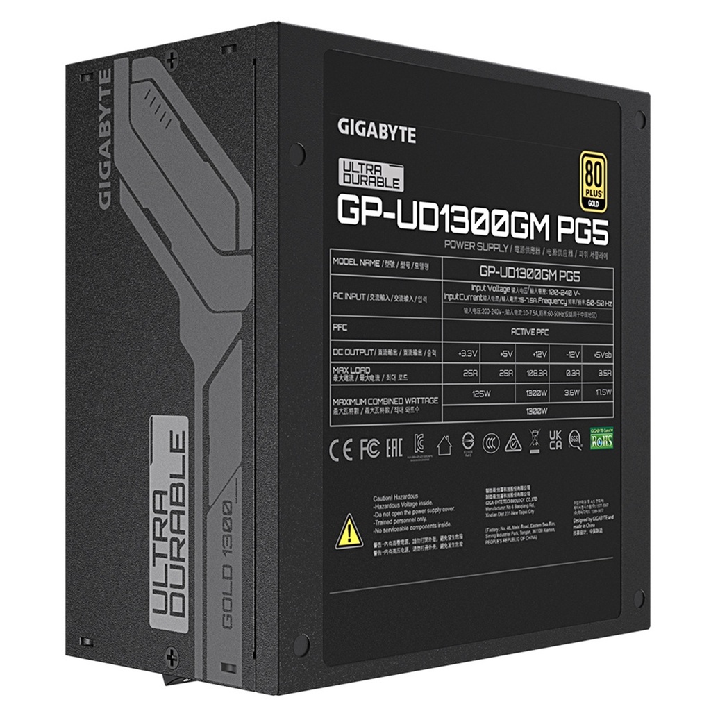 Fuente de Poder Gigabyte UD1300GM PG5 80 PLUS Gold 20+4 pin ATX 120mm 1300W