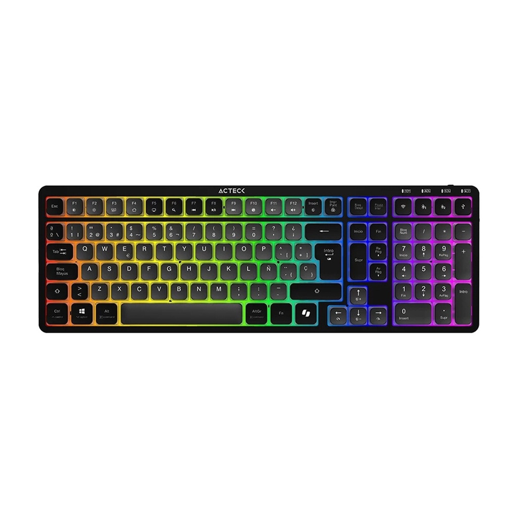 Teclado Mecánico Acteck Techno Pro TI790 LED RGB Clicky Purple RF Inalámbrico/Bluetooth Español