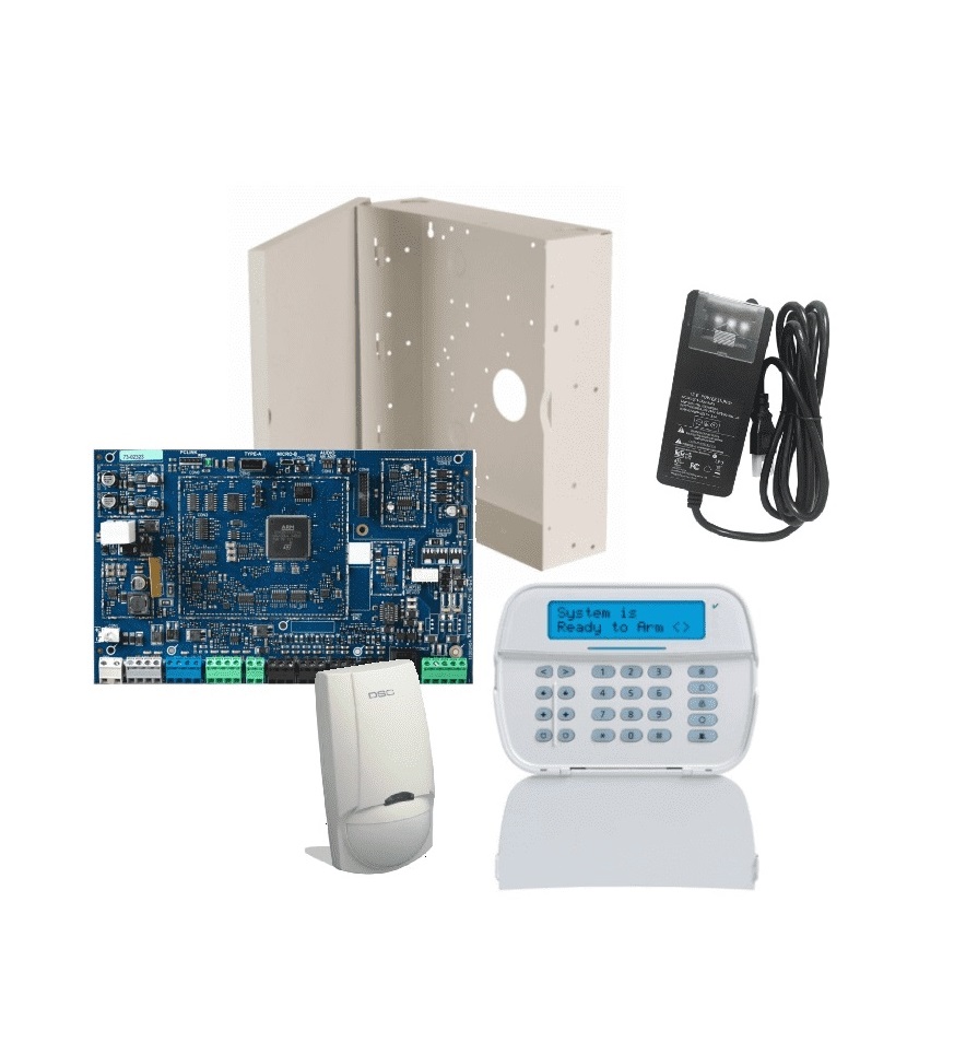 Kit de Seguridad DSC Pro Basic Panel HS3032, Teclado HS2LCDPRO, Fuente de Poder HS65WPSNA, Detector de Movimiento LC103 y Gabine